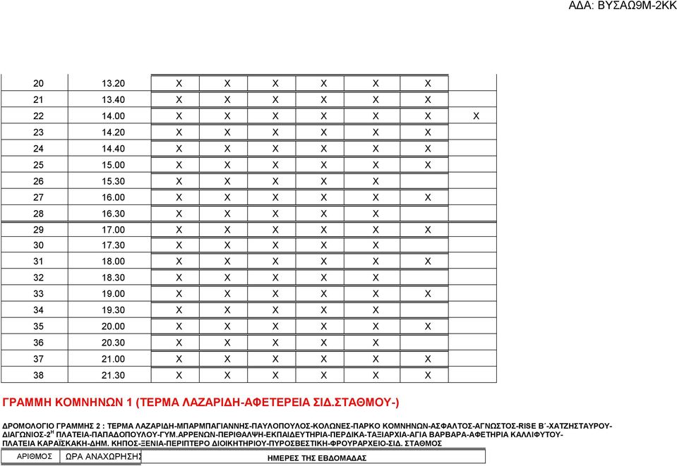 30 Χ Χ Χ Χ Χ Χ ΓΡΑΜΜΗ ΚΟΜΗΩ 1 (ΤΕΡΜΑ ΛΑΖΑΡΙΔΗ-ΑΦΕΤΕΡΕΙΑ ΙΔ.