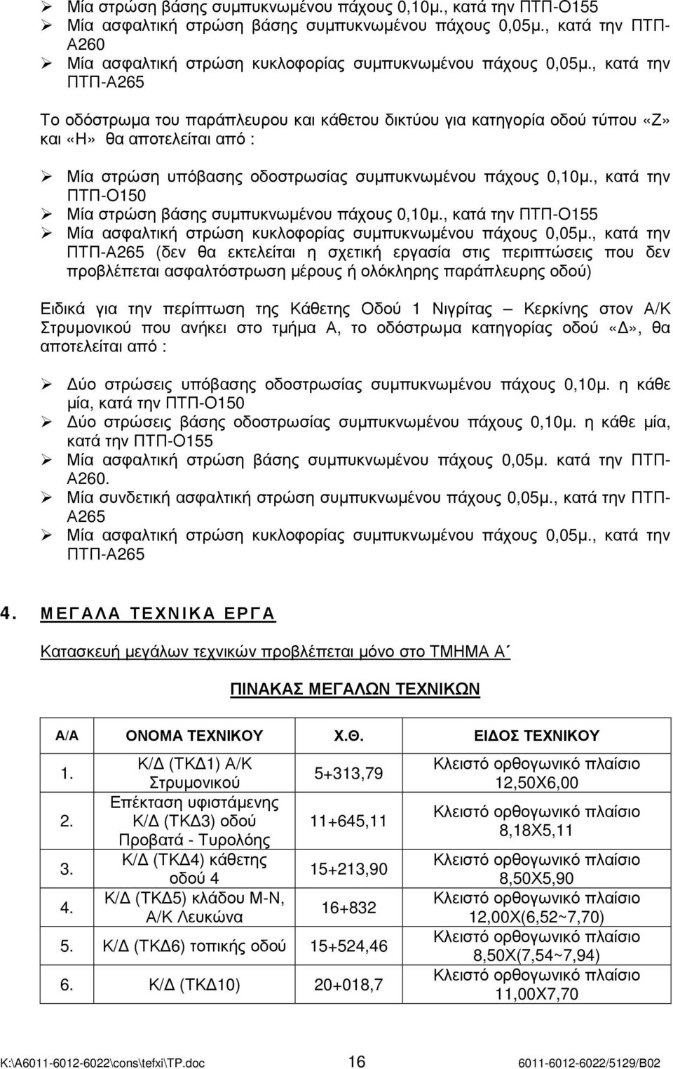 , κατά την ΠΤΠ-Ο150 Μία στρώση βάσης συµπυκνωµένου πάχους 0,10µ., κατά την ΠΤΠ-Ο155 Μία ασφαλτική στρώση κυκλοφορίας συµπυκνωµένου πάχους 0,05µ.