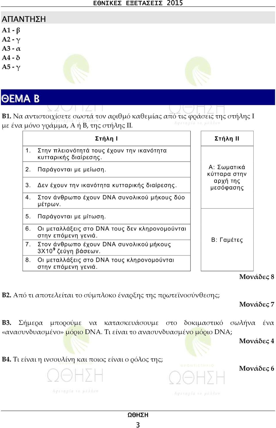 Μονάδες 8 Β2. Από τι αποτελείται το σύμπλοκο έναρξης της πρωτεϊνοσύνθεσης; Μονάδες 7 Β3.