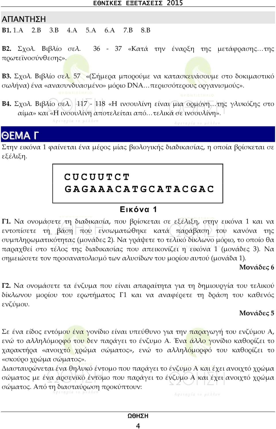 57 «(Σήμερα μπορούμε να κατασκευάσουμε στο δοκιμαστικό σωλήνα) ένα «ανασυνδυασμένο» μόριο DNA περισσότερους οργανισμούς». Β4. Σχολ. Βιβλίο σελ.
