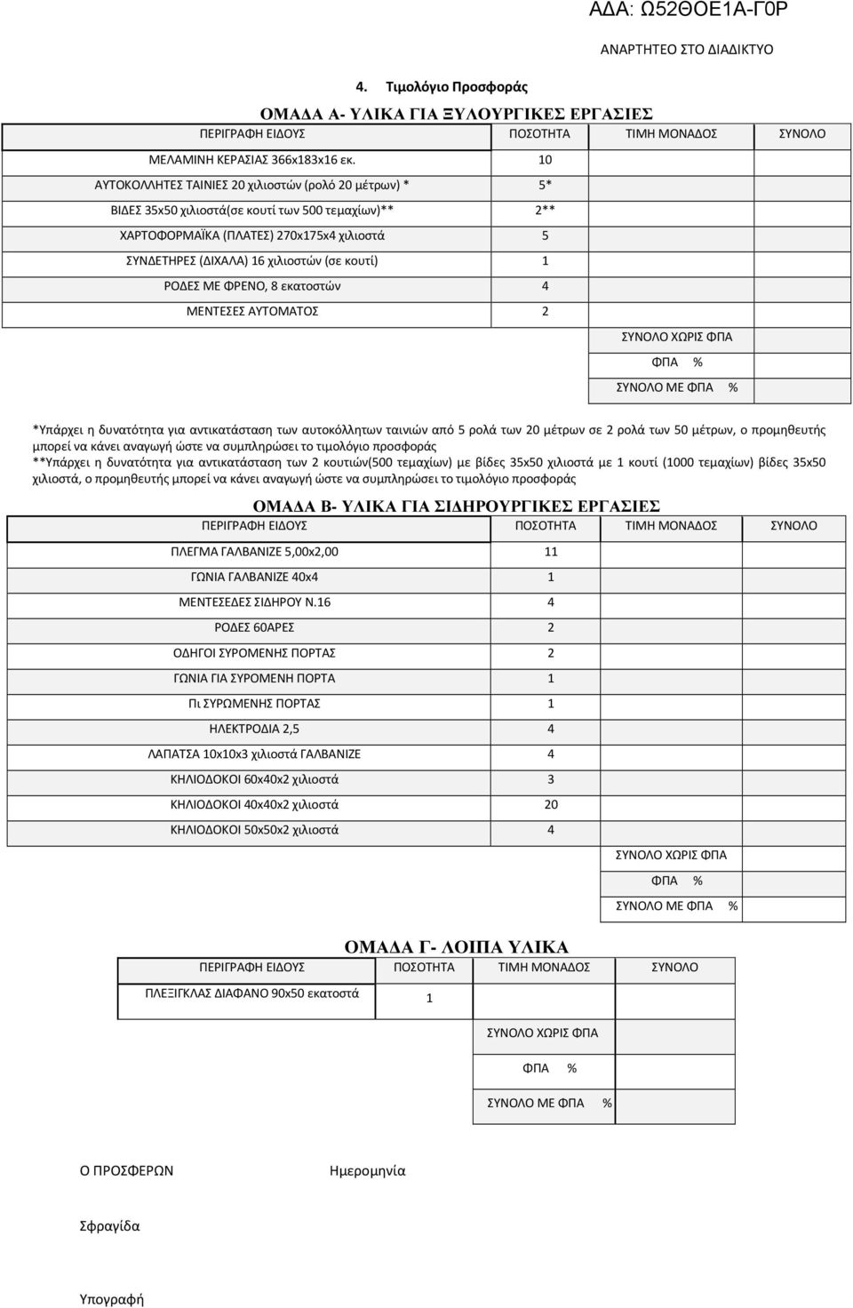 κουτί) 1 ΡΟΔΕΣ ΜΕ ΦΡΕΝΟ, 8 εκατοστών 4 ΜΕΝΤΕΣΕΣ ΑΥΤΟΜΑΤΟΣ 2 ΣΥΝΟΛΟ ΧΩΡΙΣ ΦΠΑ ΦΠΑ % ΣΥΝΟΛΟ ΜΕ ΦΠΑ % *Υπάρχει η δυνατότητα για αντικατάσταση των αυτοκόλλητων ταινιών από 5 ρολά των 20 μέτρων σε 2 ρολά