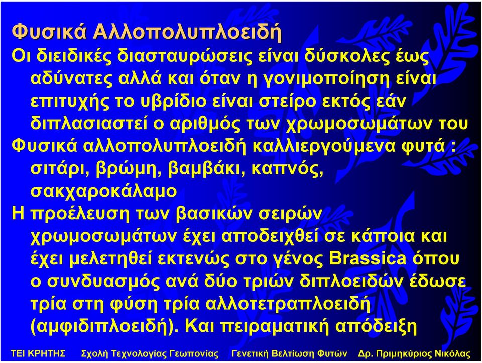 βρώµη, βαµβάκι, καπνός, σακχαροκάλαµο Ηπροέλευσητωνβασικώνσειρών χρωµοσωµάτων έχει αποδειχθεί σε κάποια και έχει µελετηθεί