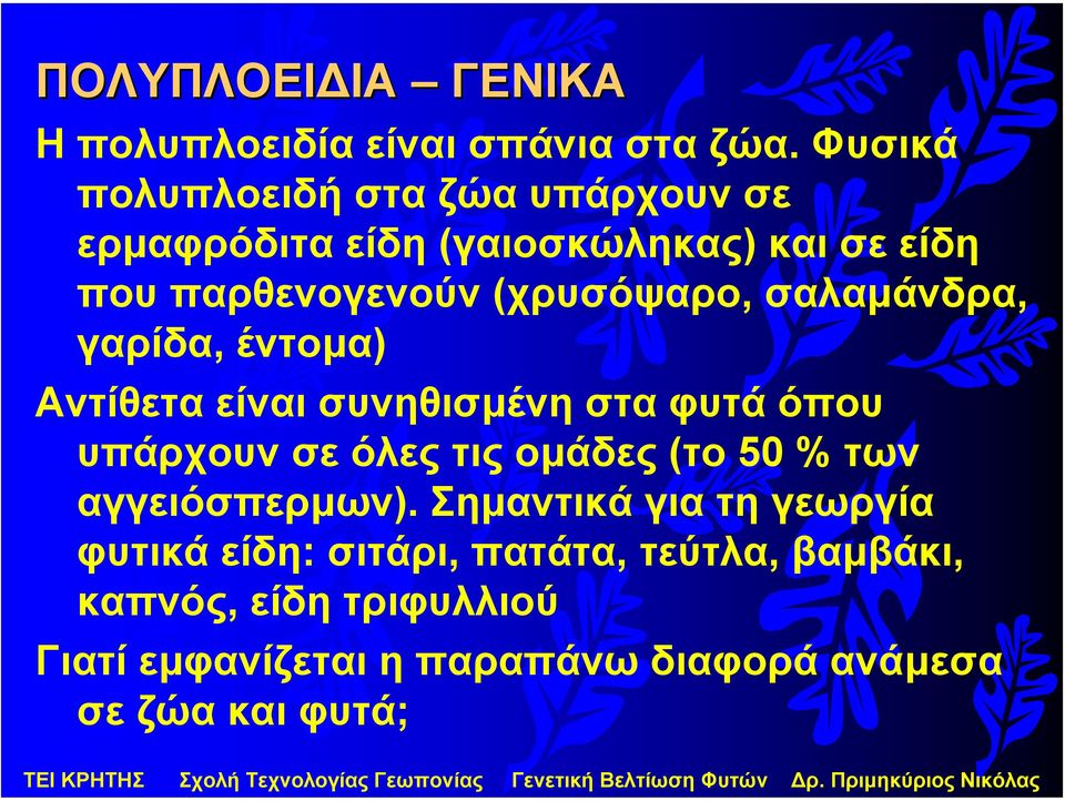 σαλαµάνδρα, γαρίδα, έντοµα) Αντίθετα είναι συνηθισµένη στα φυτά όπου υπάρχουν σε όλες τις οµάδες (το 50 % των