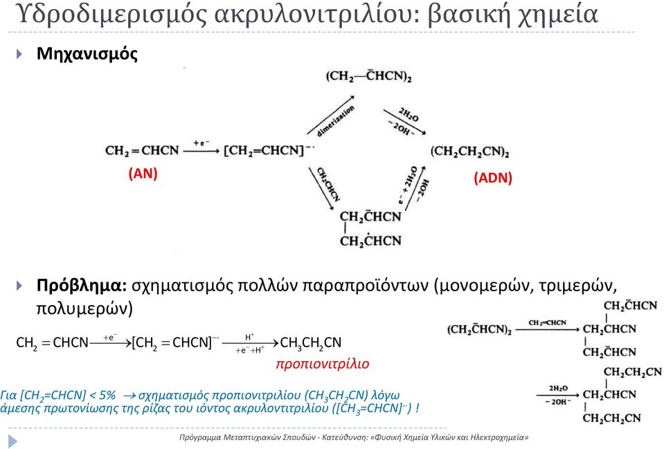 H CH CH CN 2 2 e H 3 2 προπιονιτρίλιο Για [CH 2 =CHCN] < 5% σχηματισμός