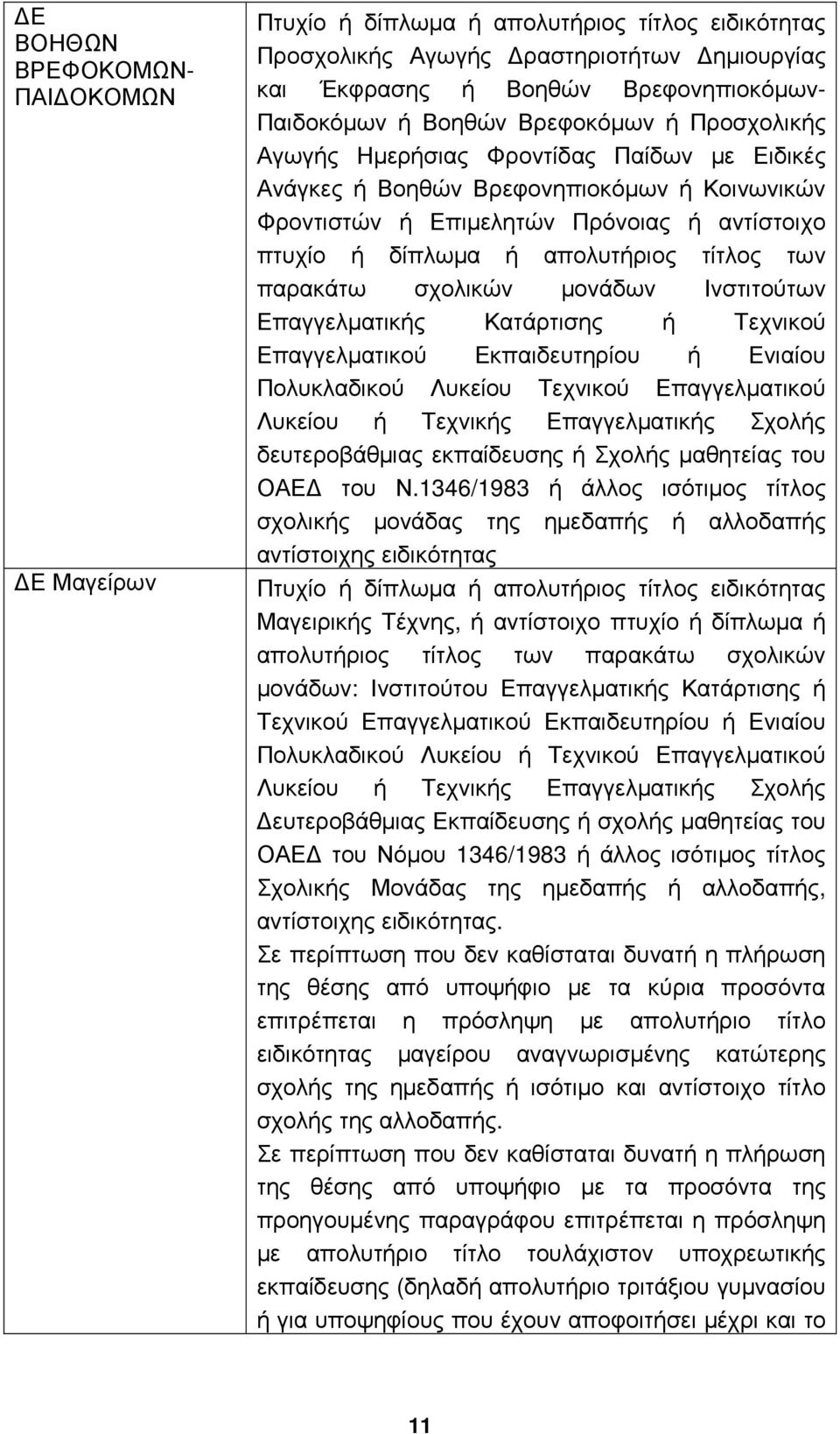 των παρακάτω σχολικών µονάδων Ινστιτούτων Επαγγελµατικής Κατάρτισης ή Τεχνικού Επαγγελµατικού Εκπαιδευτηρίου ή Ενιαίου Πολυκλαδικού Λυκείου Τεχνικού Επαγγελµατικού Λυκείου ή Τεχνικής Επαγγελµατικής