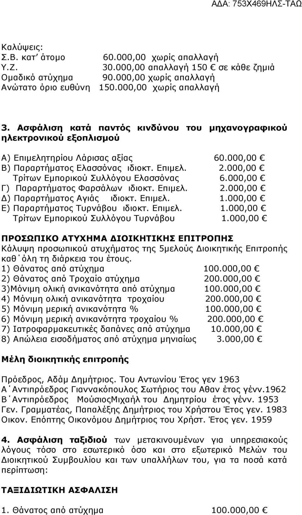 000,00 Τρίτων Εμπορικού Συλλόγου Ελασσόνας 6.000,00 Γ) Παραρτήματος Φαρσάλων ιδιοκτ. Επιμελ. 2.000,00 Δ) Παραρτήματος Αγιάς ιδιοκτ. Επιμελ. 1.000,00 Ε) Παραρτήματος Τυρνάβου ιδιοκτ. Επιμελ. 1.000,00 Τρίτων Εμπορικού Συλλόγου Τυρνάβου 1.