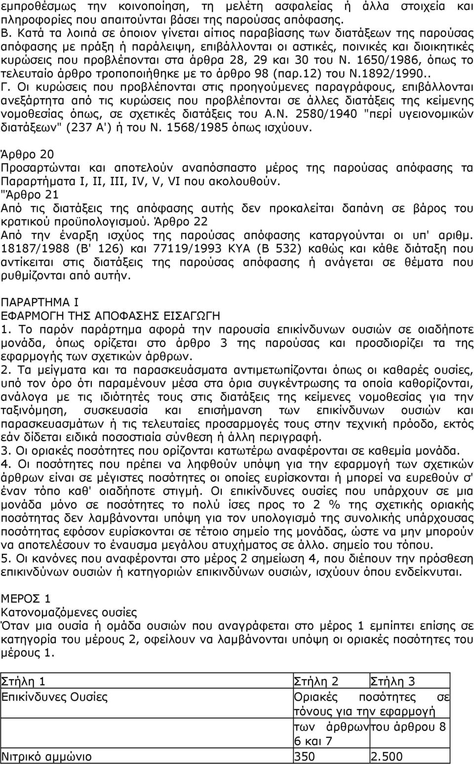 29 και 30 του Ν. 1650/1986, όπως το τελευταίο άρθρο τροποποιήθηκε µε το άρθρο 98 (παρ.12) του Ν.1892/1990.. Γ.