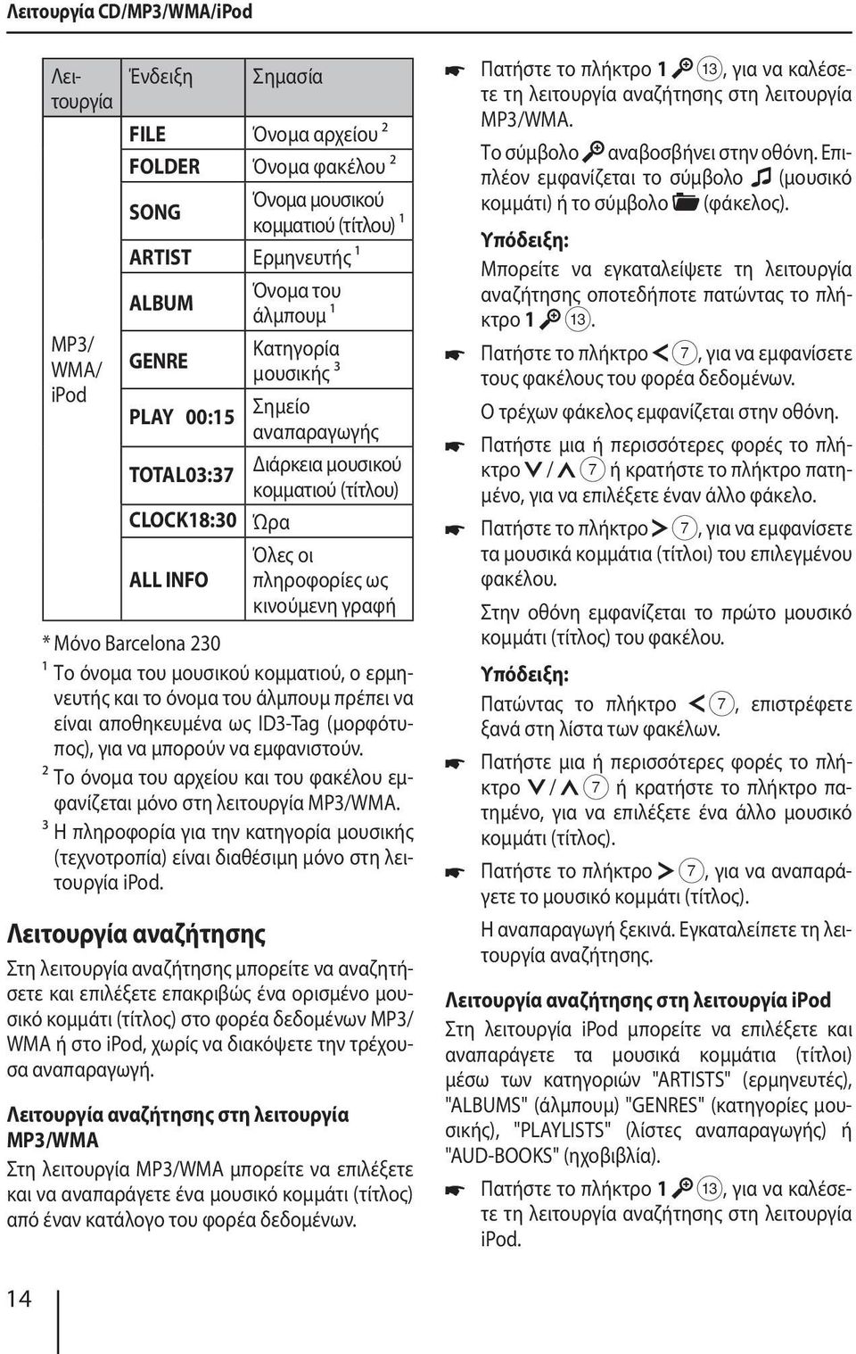 όνομα του μουσικού κομματιού, ο ερμηνευτής και το όνομα του άλμπουμ πρέπει να είναι αποθηκευμένα ως ID3-Tag (μορφότυπος), για να μπορούν να εμφανιστούν.