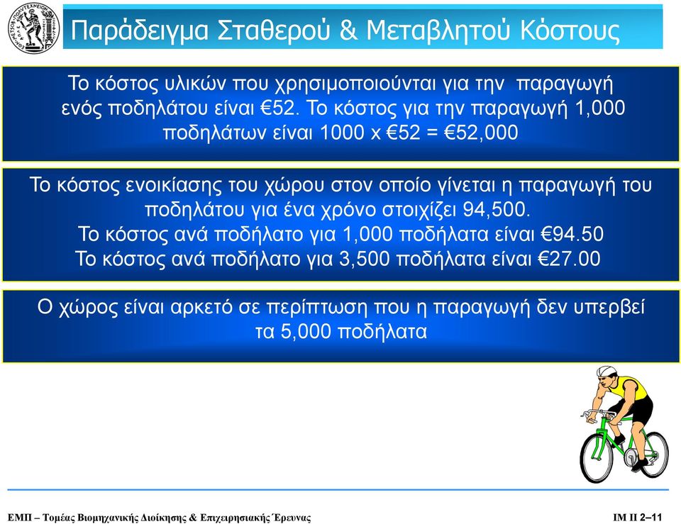 ποδηλάτου για ένα χρόνο στοιχίζει 94,500. Το κόστος ανά ποδήλατο για 1,000 ποδήλατα είναι 94.