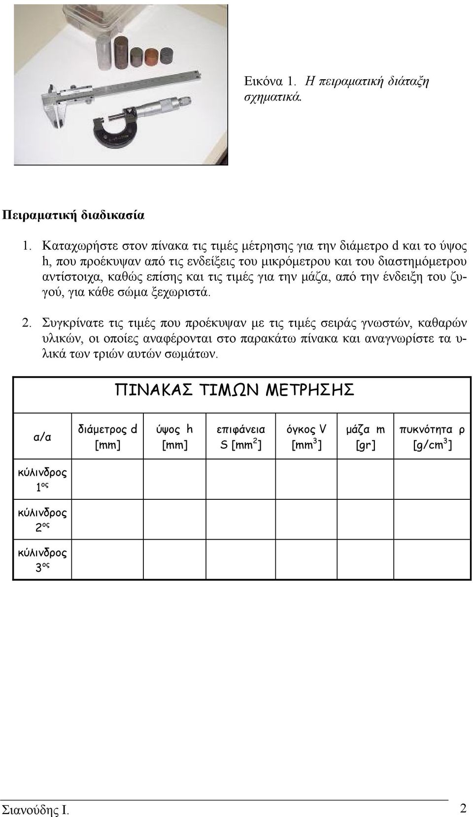 επίσης και τις τιµές για την µάζα, από την ένδειξη του ζυγού, για κάθε σώµα ξεχωριστά.