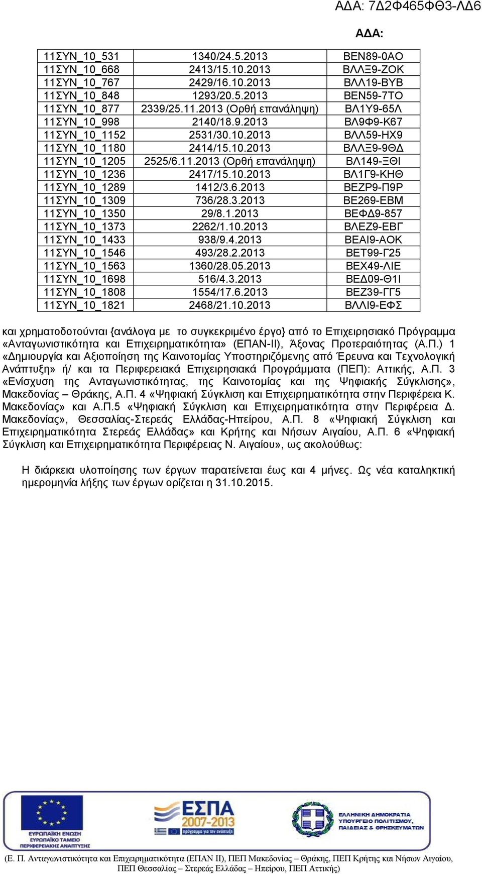 6.2013 ΒΕΖΡ9-Π9Ρ 11ΣΥΝ_10_1309 736/28.3.2013 ΒΕ269-ΕΒΜ 11ΣΥΝ_10_1350 29/8.1.2013 ΒΕΦΔ9-857 11ΣΥΝ_10_1373 2262/1.10.2013 ΒΛΕΖ9-ΕΒΓ 11ΣΥΝ_10_1433 938/9.4.2013 ΒΕΑΙ9-ΑΟΚ 11ΣΥΝ_10_1546 493/28.2.2013 ΒΕΤ99-Γ25 11ΣΥΝ_10_1563 1360/28.