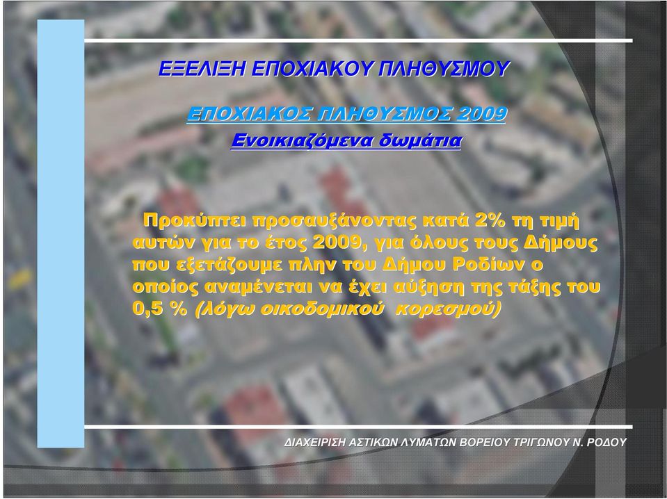 2009, για όλους τους Δήμους που εξετάζουμε πλην του Δήμου Ροδίων ο