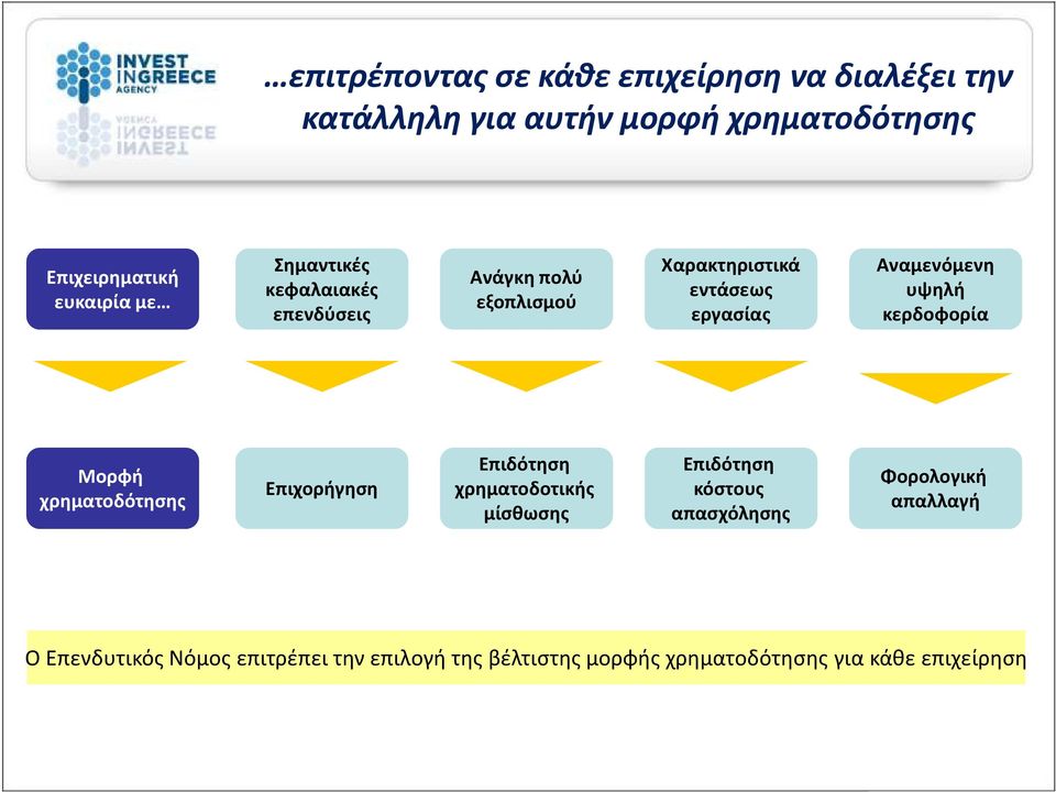 κερδοφορία Μορφή χρηματοδότησης Επιχορήγηση Επιδότηση χρηματοδοτικής μίσθωσης Επιδότηση κόστους απασχόλησης