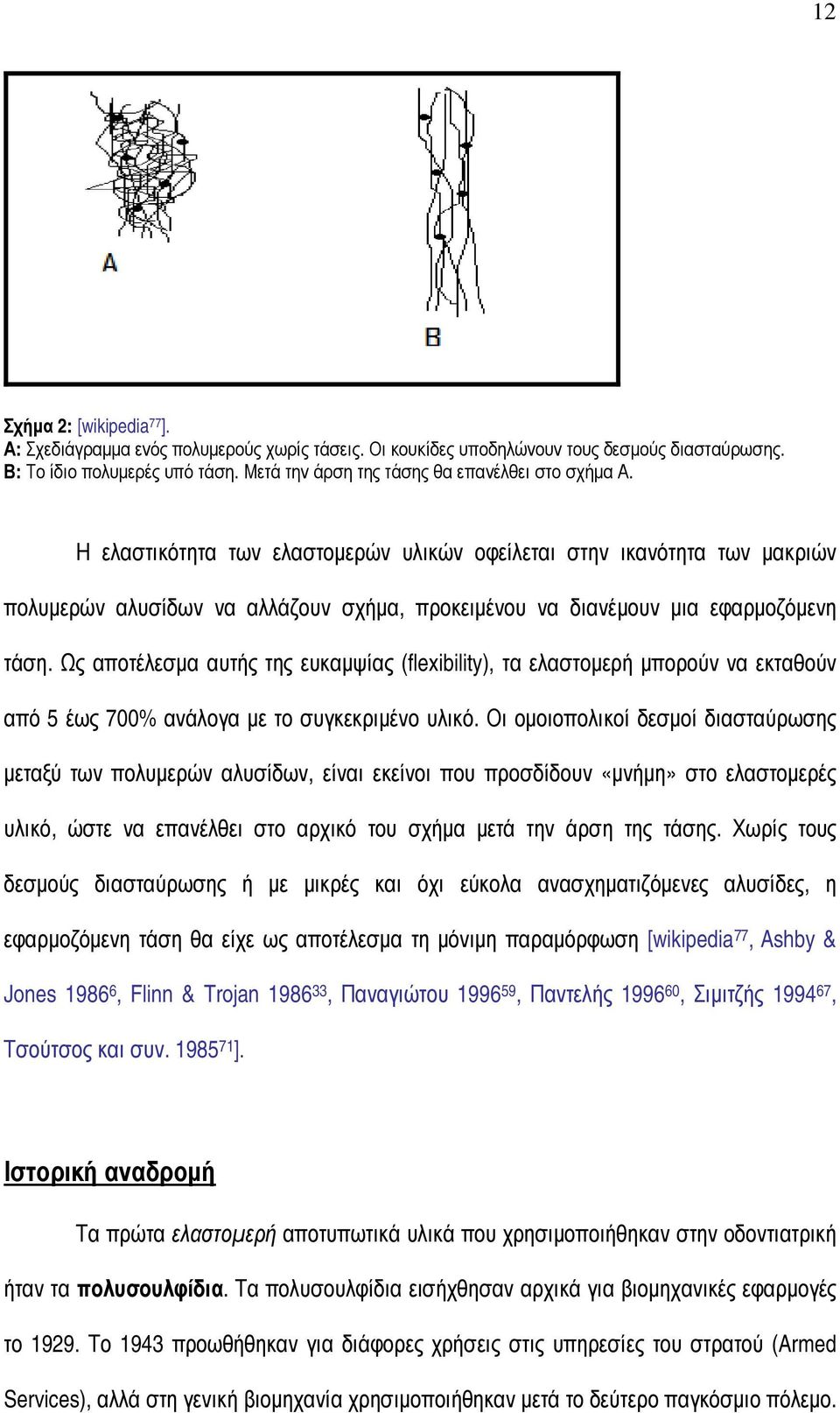 Η ελαστικότητα των ελαστοµερών υλικών οφείλεται στην ικανότητα των µακριών πολυµερών αλυσίδων να αλλάζουν σχήµα, προκειµένου να διανέµουν µια εφαρµοζόµενη τάση.