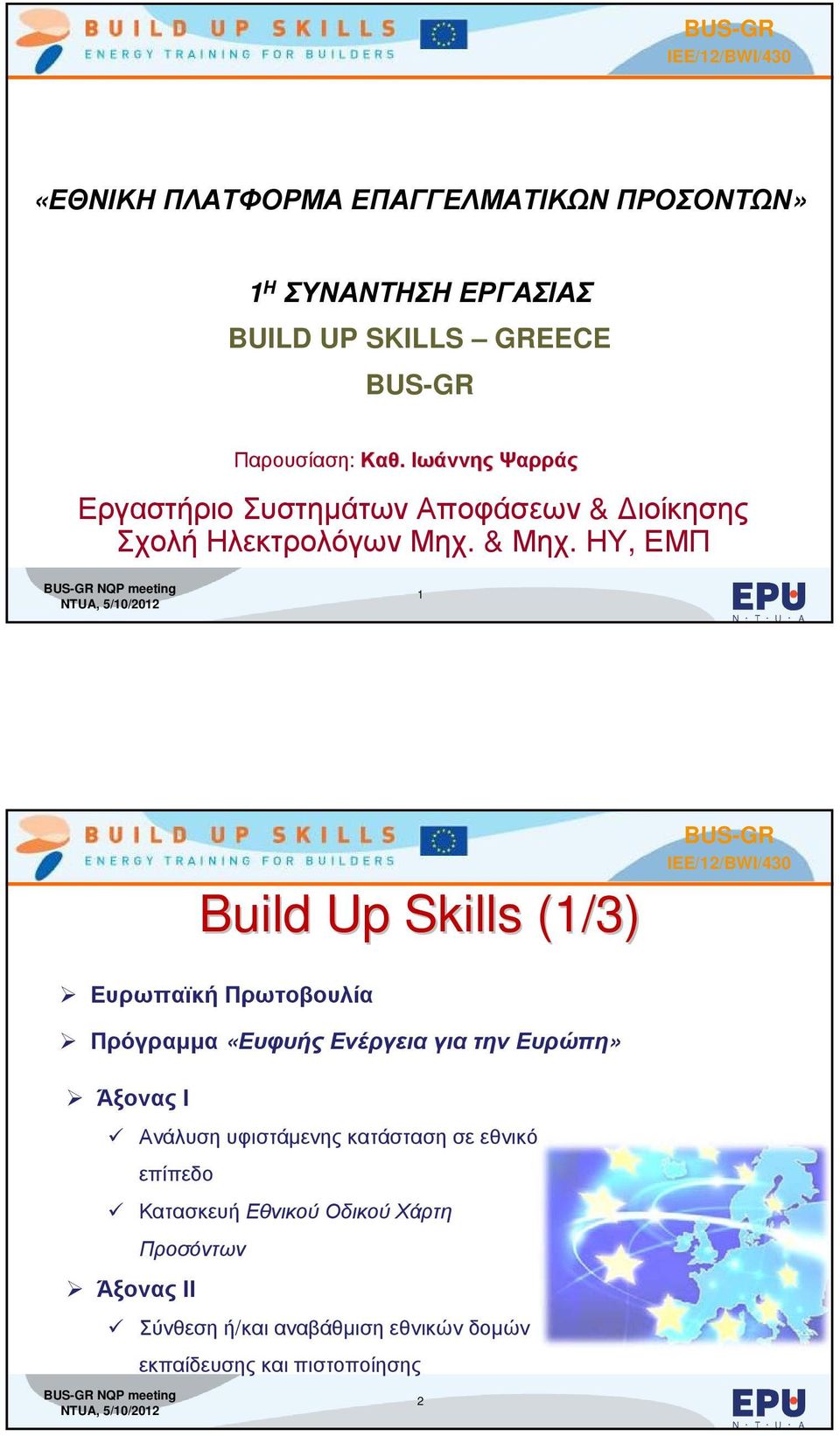 ΗΥ, ΕΜΠ NQP meeting 1 Build Up Skills (1/3) Ευρωπαϊκή Πρωτοβουλία Πρόγραµµα «Ευφυής Ενέργεια για την Ευρώπη» ΆξοναςΙ