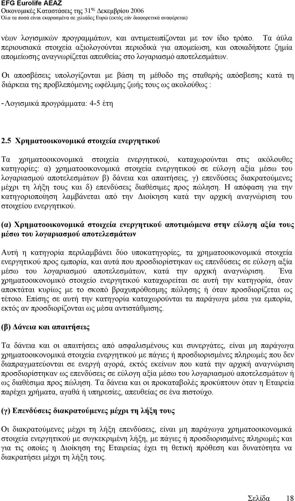 Οι αποσβέσεις υπολογίζονται µε βάση τη µέθοδο της σταθερής απόσβεσης κατά τη διάρκεια της προβλεπόµενης ωφέλιµης ζωής τους ως ακολούθως : - Λογισµικά προγράµµατα: 4-5 έτη 2.