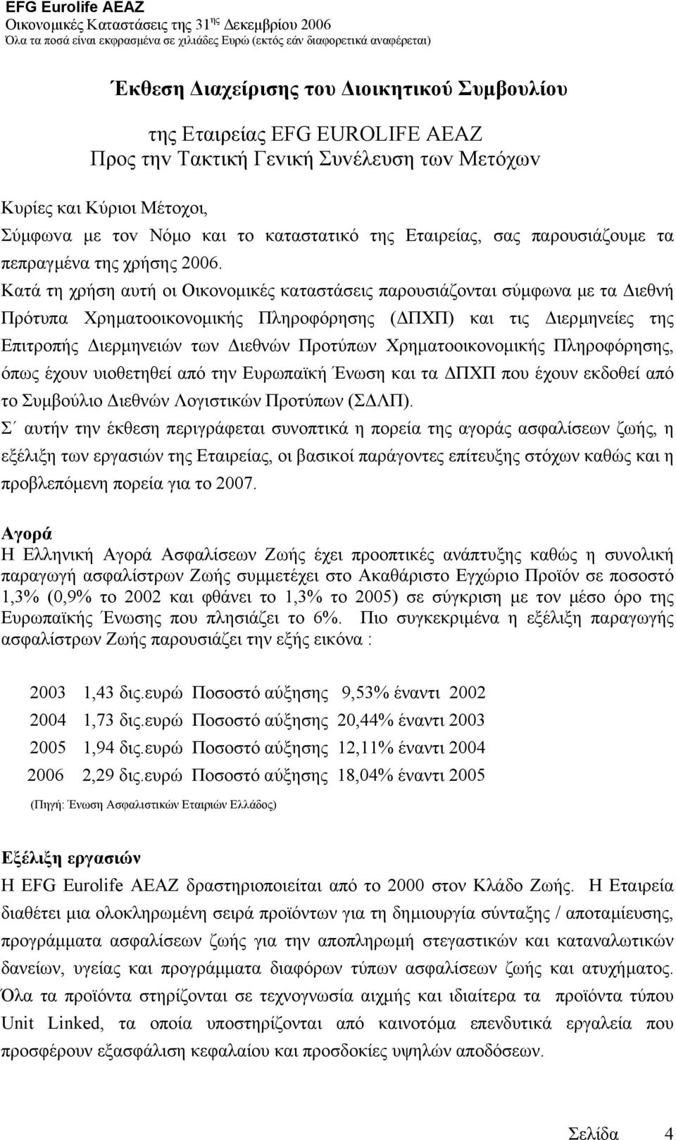 Κατά τη χρήση αυτή οι Οικονοµικές καταστάσεις παρουσιάζονται σύµφωνα µε τα ιεθνή Πρότυπα Χρηµατοοικονοµικής Πληροφόρησης ( ΠΧΠ) και τις ιερµηνείες της Επιτροπής ιερµηνειών των ιεθνών Προτύπων