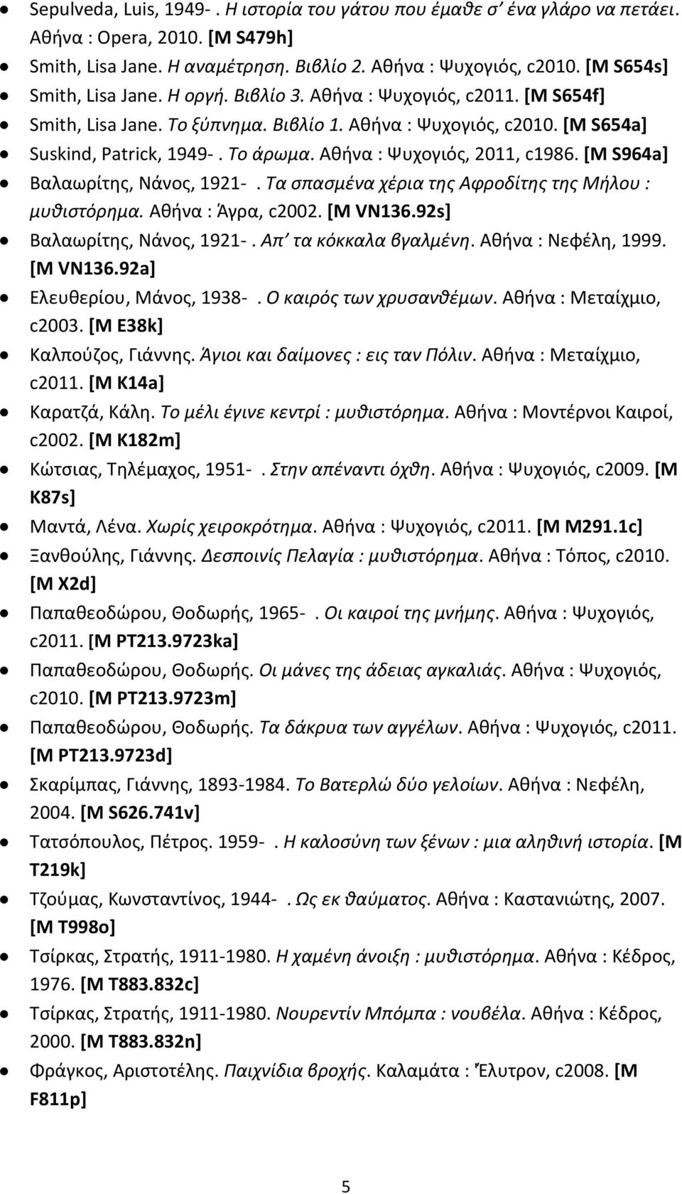 Αθήνα : Ψυχογιός, 2011, c1986. [Μ S964a] Βαλαωρίτης, Νάνος, 1921-. Τα σπασμένα χέρια της Αφροδίτης της Μήλου : μυθιστόρημα. Αθήνα : Άγρα, c2002. [Μ VN136.92s] Βαλαωρίτης, Νάνος, 1921-.