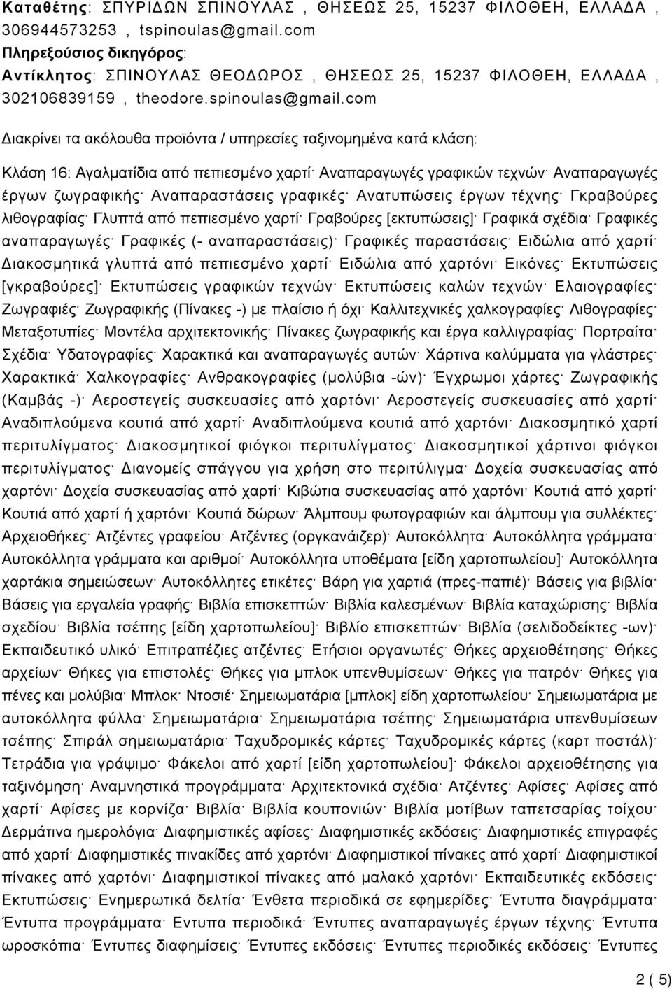 com Διακρίνει τα ακόλουθα προϊόντα / υπηρεσίες ταξινομημένα κατά κλάση: Κλάση 16: Αγαλματίδια από πεπιεσμένο χαρτί Αναπαραγωγές γραφικών τεχνών Αναπαραγωγές έργων ζωγραφικής Αναπαραστάσεις γραφικές