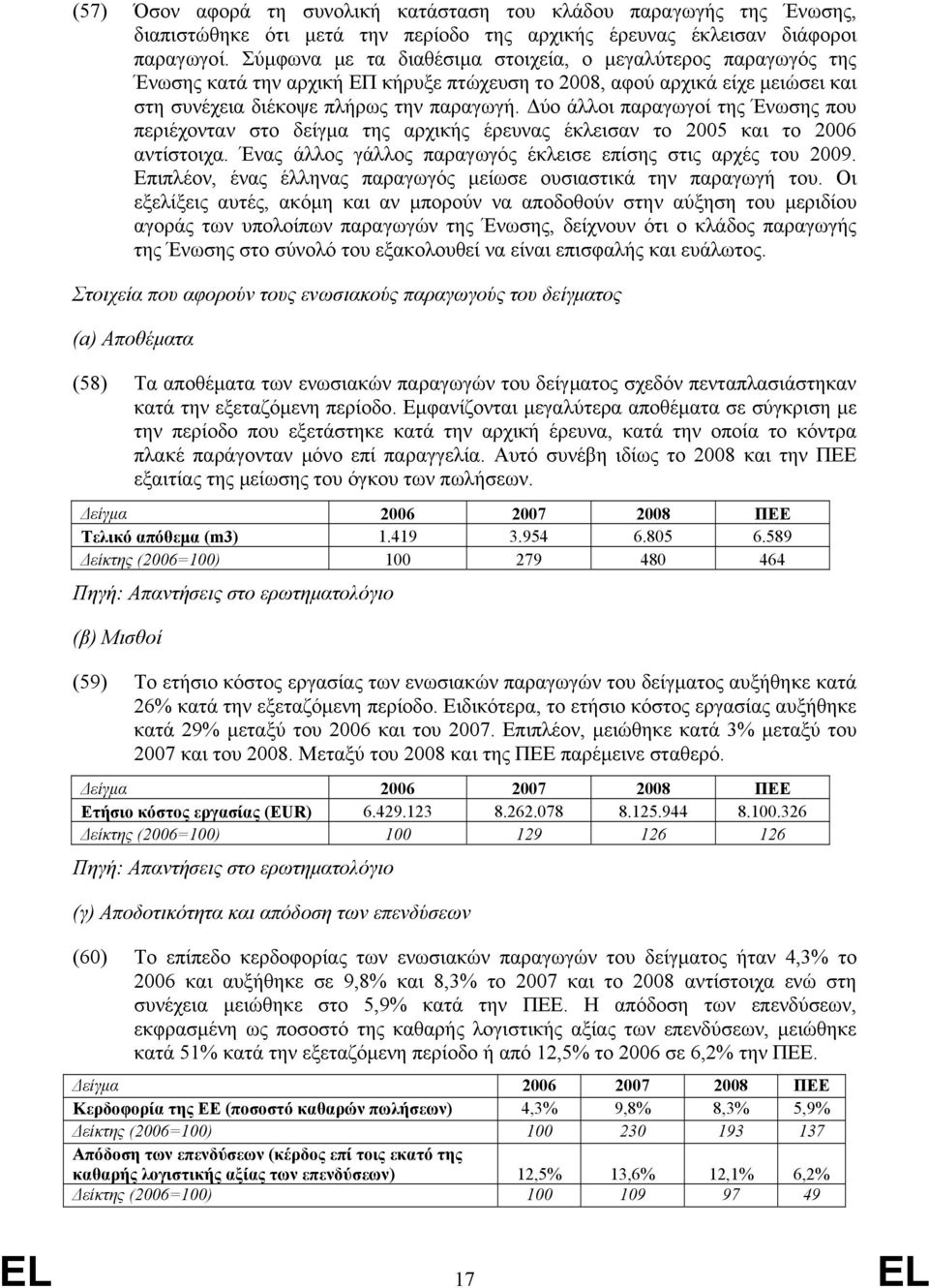 ύο άλλοι παραγωγοί της Ένωσης που περιέχονταν στο δείγµα της αρχικής έρευνας έκλεισαν το 2005 και το 2006 αντίστοιχα. Ένας άλλος γάλλος παραγωγός έκλεισε επίσης στις αρχές του 2009.