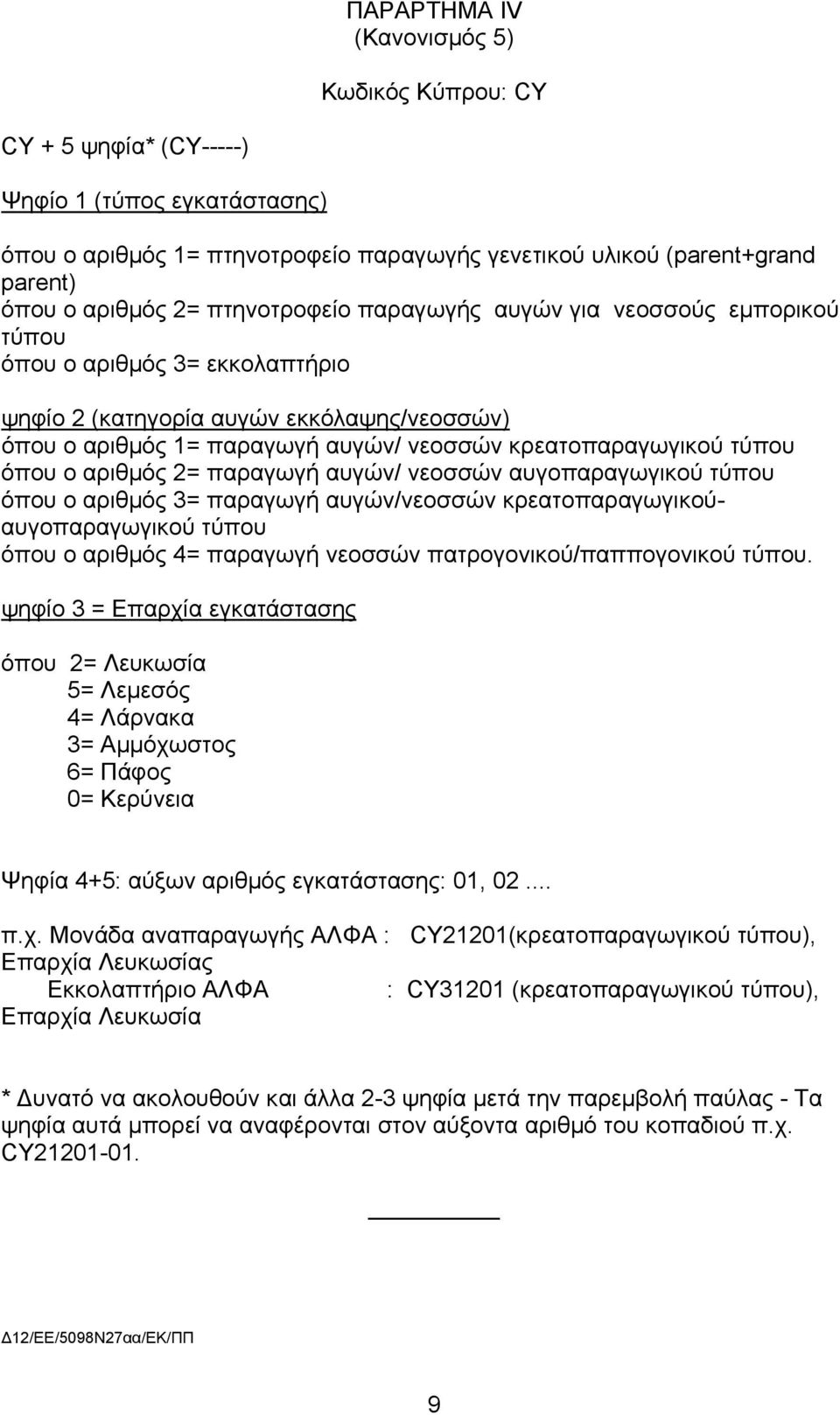 όπου ο αριθµός 2= παραγωγή αυγών/ νεοσσών αυγοπαραγωγικού τύπου όπου ο αριθµός 3= παραγωγή αυγών/νεοσσών κρεατοπαραγωγικούαυγοπαραγωγικού τύπου όπου ο αριθµός 4= παραγωγή νεοσσών