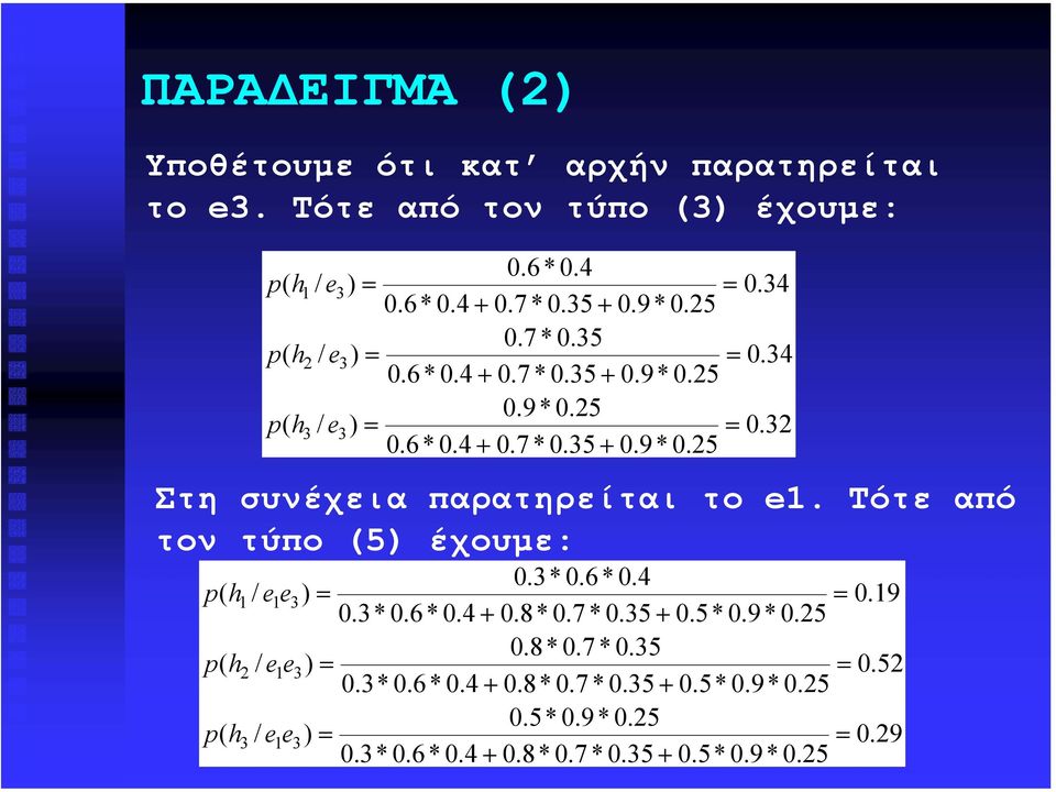 Τότε από τον τύπο 5 έχουµε: 3 0.3* 0.6*0.4 / 3 0.9 0.3*0.6 *0.4 + 0.8* 0.7 *0.35 + 0.5*0.9 *0.5 0.8*0.7 * 0.35 / 3 0.5 0.3* 0.6*0.4 + 0.8*0.7 * 0.35 + 0.5* 0.