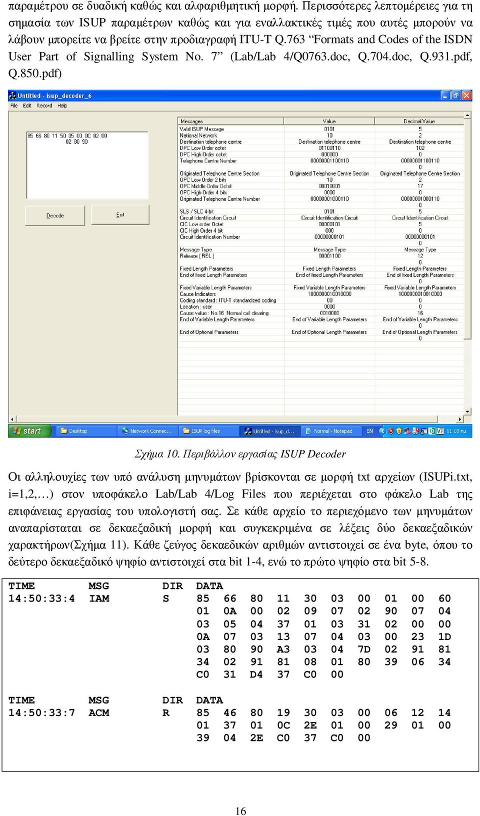 763 Formats and Codes of the ISDN User Part of Signalling System No. 7 (Lab/Lab 4/Q0763.doc, Q.704.doc, Q.931.pdf, Q.850.pdf) Σχήµα 10.