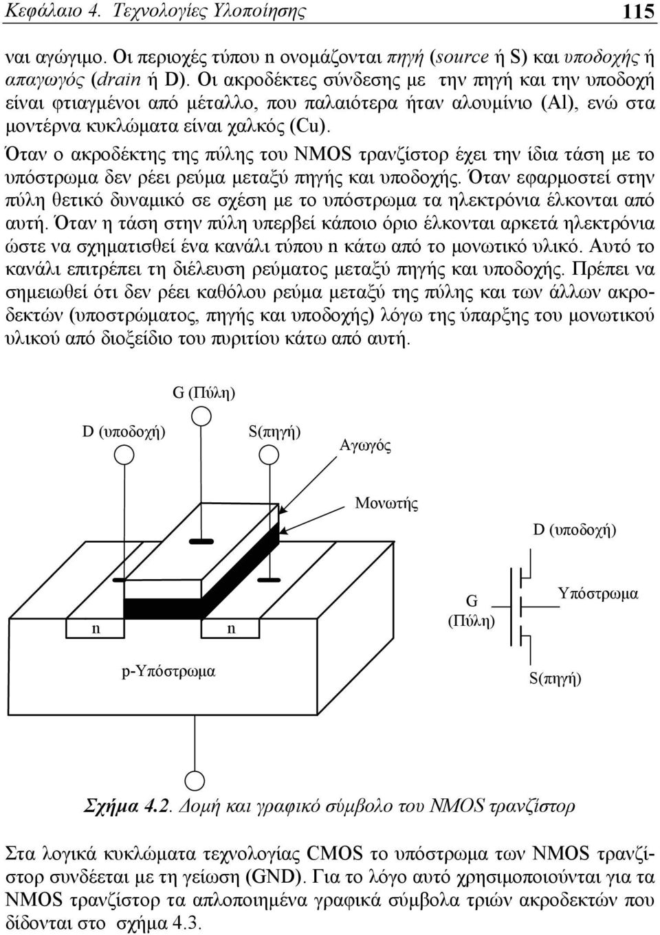 Όταν ο ακροδέκτης της πύλης του NMOS τρανζίστορ έχει την ίδια τάση με το υπόστρωμα δεν ρέει ρεύμα μεταξύ πηγής και υποδοχής.