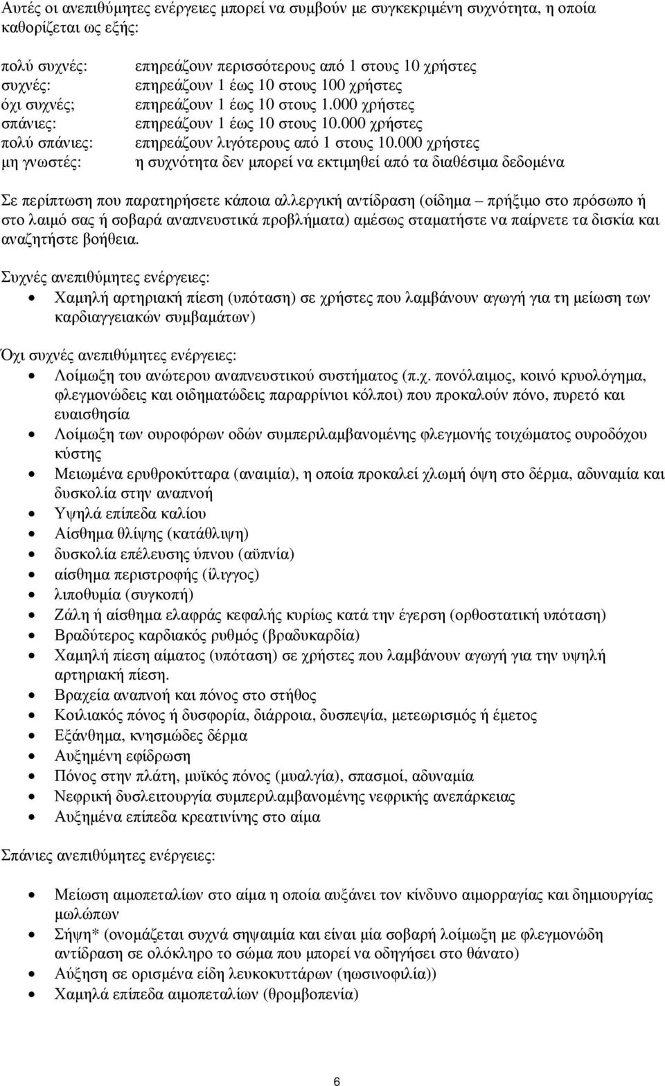 000 χρήστες µη γνωστές: η συχνότητα δεν µπορεί να εκτιµηθεί από τα διαθέσιµα δεδοµένα Σε περίπτωση που παρατηρήσετε κάποια αλλεργική αντίδραση (οίδηµα πρήξιµο στο πρόσωπο ή στο λαιµό σας ή σοβαρά