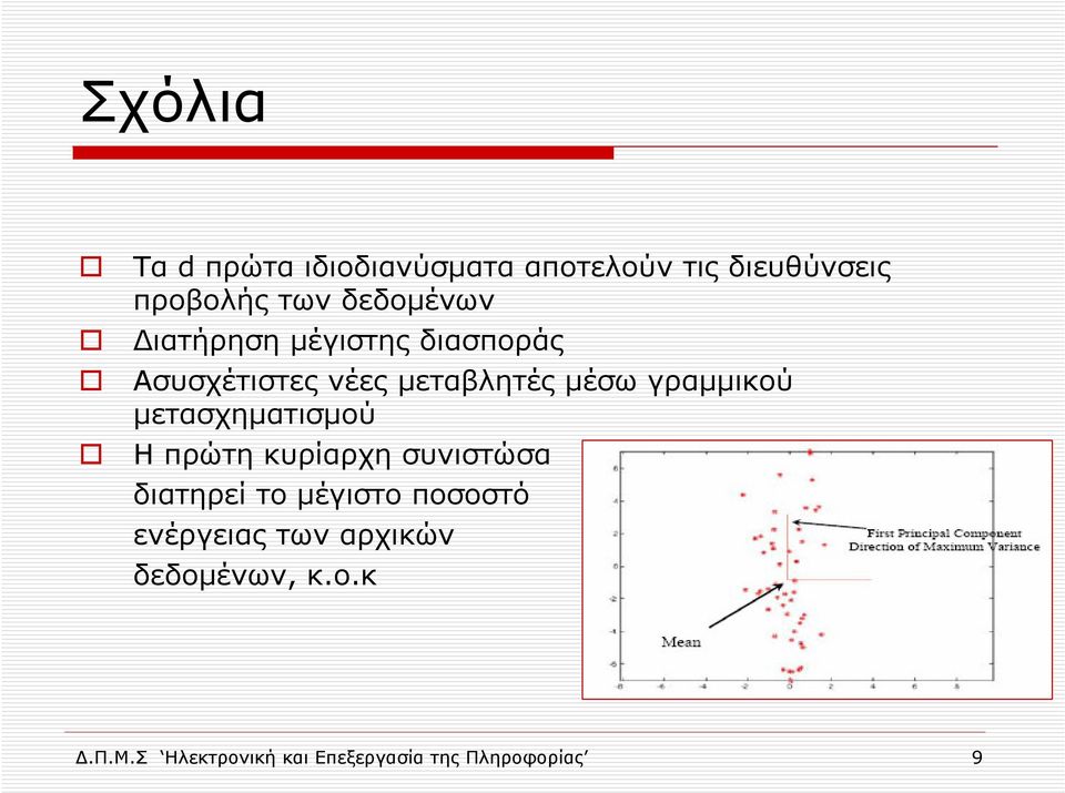 γραµµικού µετασχηµατισµού Η πρώτη κυρίαρχη συνιστώσα διατηρεί το µέγιστο