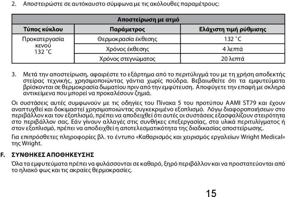 Βεβαιωθείτε ότι τα εμφυτεύματα βρίσκονται σε θερμοκρασία δωματίου πριν από την εμφύτευση. Αποφύγετε την επαφή με σκληρά αντικείμενα που μπορεί να προκαλέσουν ζημιά.