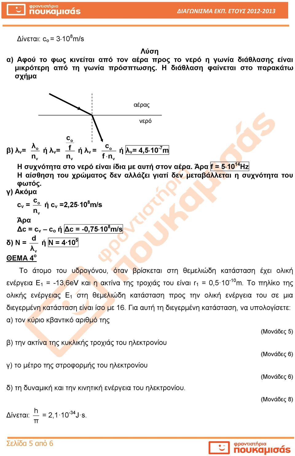 Άρα f = 5 0 4 Hz Η αίσθηση του χρώματος δε αάζει γιατί δε μεταβάεται η συχότητα του φωτός.