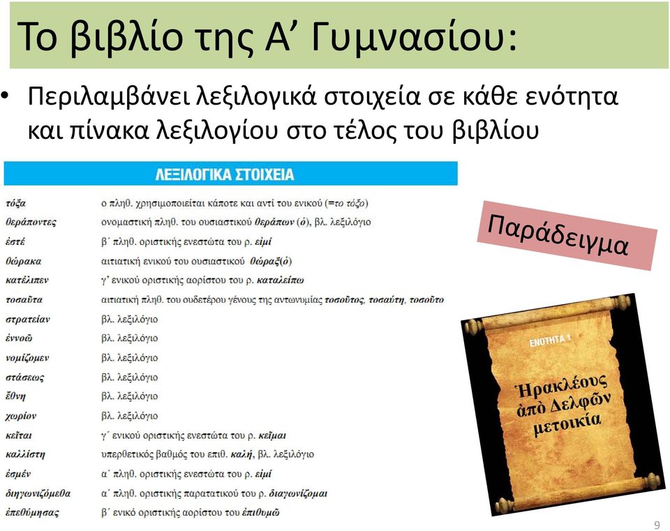 στοιχεία σε κάθε ενότητα και