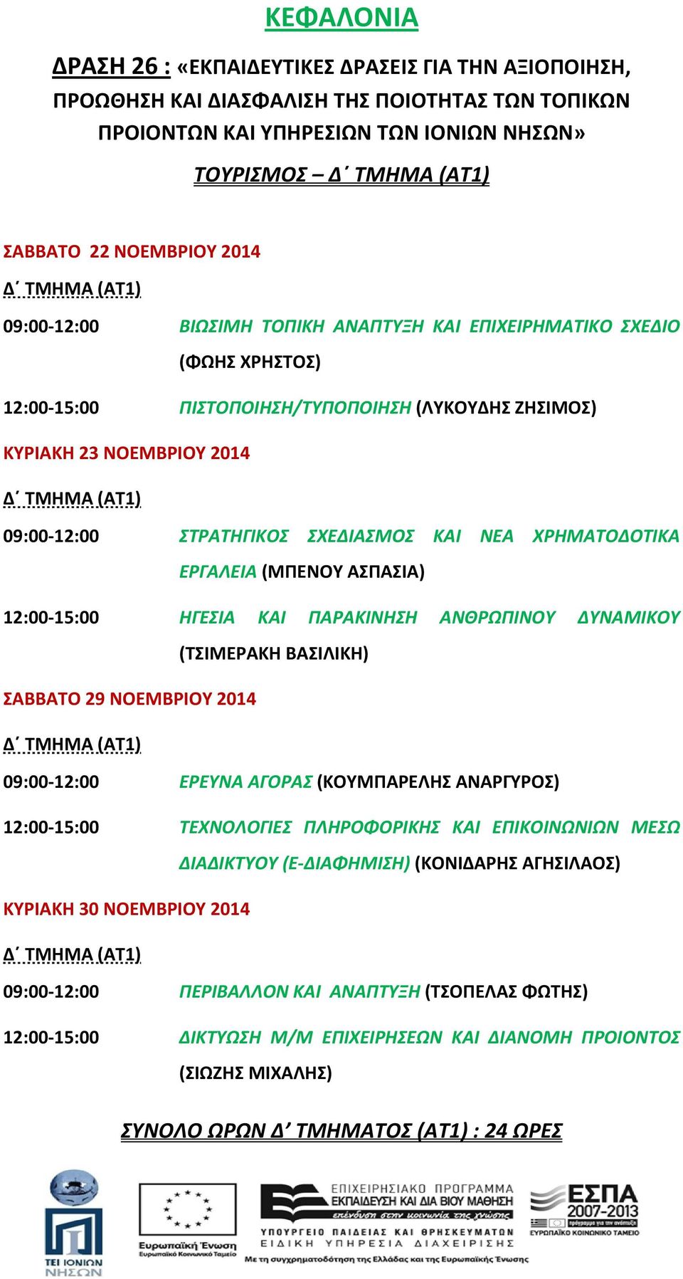 09:00 12:00 ΕΡΕΥΝΑ ΑΓΟΡΑΣ (ΚΟΥΜΠΑΡΕΛΗΣ ΑΝΑΡΓΥΡΟΣ) 12:00 15:00 ΤΕΧΝΟΛΟΓΙΕΣ ΠΛΗΡΟΦΟΡΙΚΗΣ ΚΑΙ ΕΠΙΚΟΙΝΩΝΙΩΝ ΜΕΣΩ 09:00 12:00