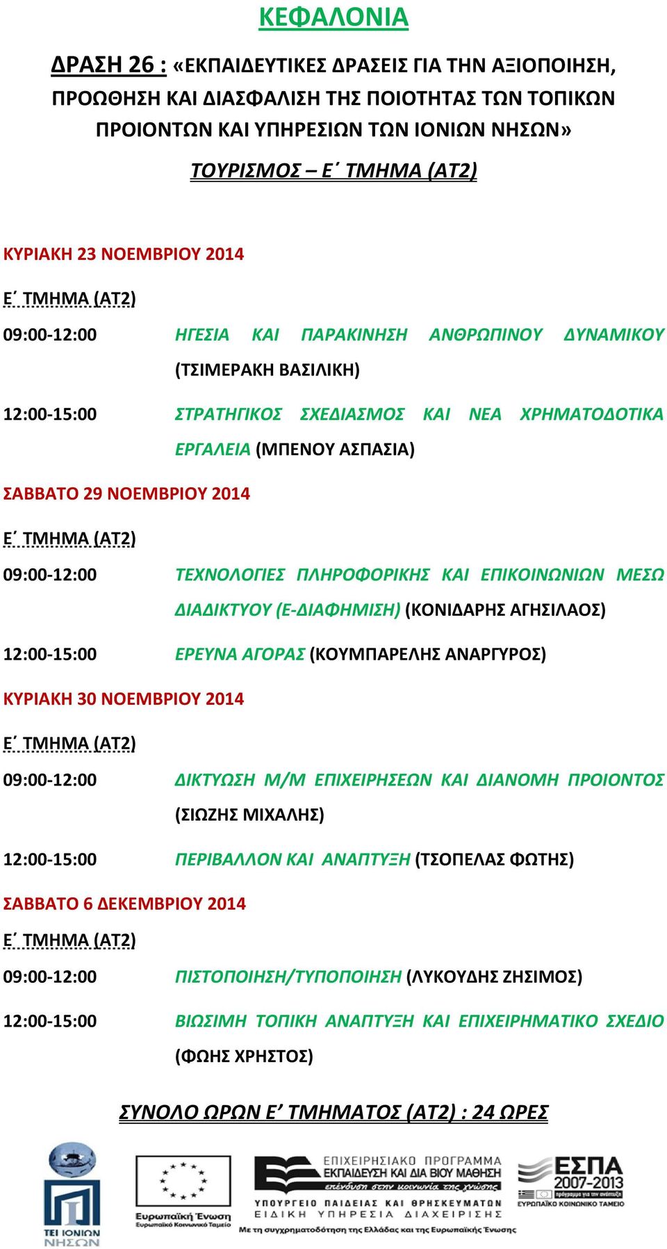 ΔΙΚΤΥΩΣΗ Μ/Μ ΕΠΙΧΕΙΡΗΣΕΩΝ ΚΑΙ ΔΙΑΝΟΜΗ ΠΡΟΙΟΝΤΟΣ 12:00 15:00 ΠΕΡΙΒΑΛΛΟΝ ΚAI ΑΝΑΠΤΥΞΗ (ΤΣΟΠΕΛΑΣ ΦΩΤΗΣ) 09:00 12:00