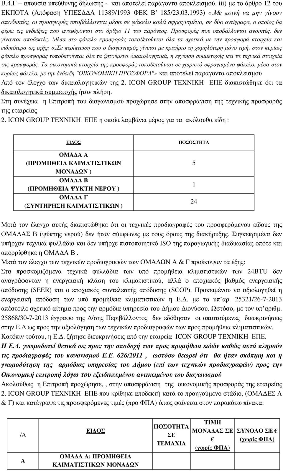 Προσφορές που υποβάλλονται ανοικτές, δεν γίνονται αποδεκτές.