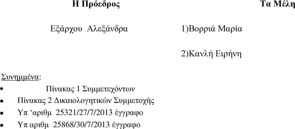 Συµµετεχόντων Πίνακας 2 ικαιολογητικών Συµµετοχής