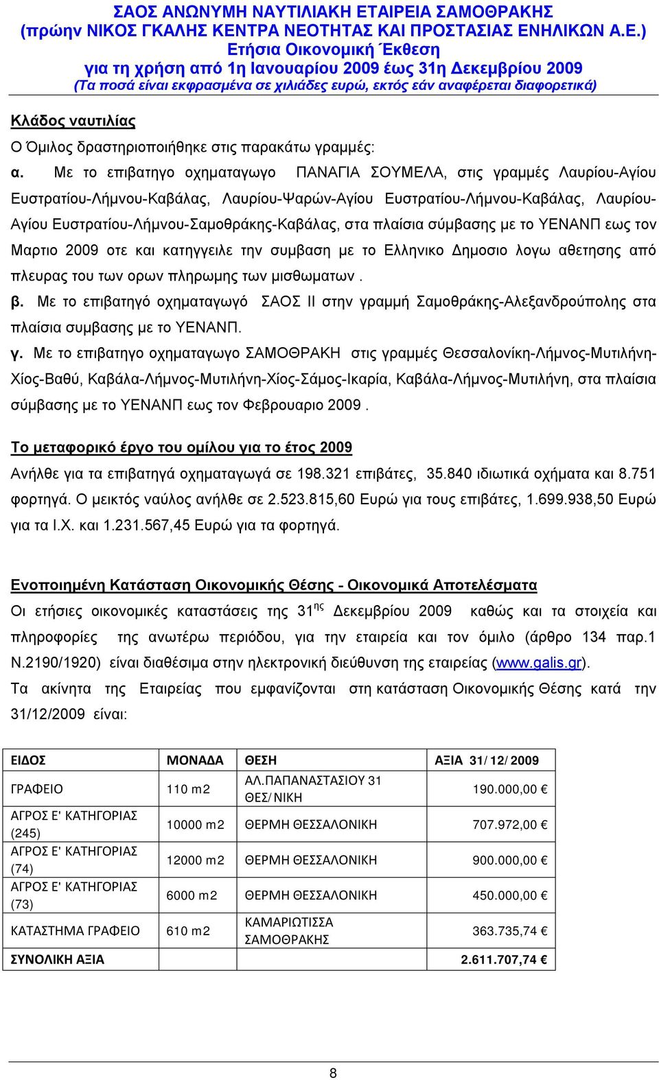 στα πλαίσια σύμβασης με το ΥΕΝΑΝΠ εως τον Μαρτιο 2009 οτε και κατηγγειλε την συμβαση με το Ελληνικο Δημοσιο λογω αθετησης από πλευρας του των ορων πληρωμης των μισθωματων. β.