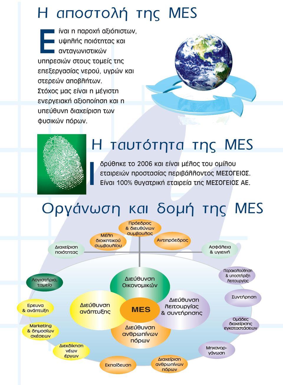 Η ταυτότητα της MES Ιδρύθηκε το 2006 και είναι µέλος του οµίλου εταιρειών προστασίας περιβάλλοντος ΜΕΣΟΓΕΙΟΣ. Είναι 100% θυγατρική εταιρεία της ΜΕΣΟΓΕΙΟΣ ΑΕ.