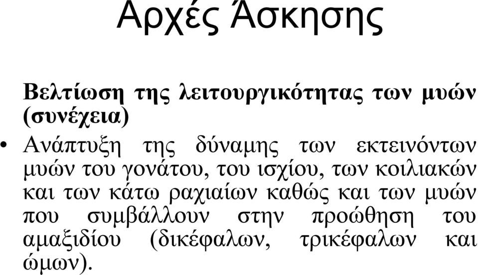 ισχίου, των κοιλιακών και των κάτω ραχιαίων καθώς και των μυών