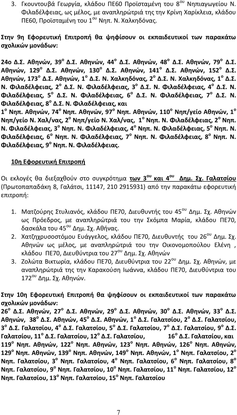 Σ. Αθηνών, 152 ο Δ.Σ. Αθηνών, 173 ο Δ.Σ. Αθηνών, 1 ο Δ.Σ. Ν. Χαλκηδόνας, 2 ο Δ.Σ. Ν. Χαλκηδόνας, 1 ο Δ.Σ. Ν. Φιλαδέλφειας, 2 ο Δ.Σ. Ν. Φιλαδέλφειας, 3 ο Δ.Σ. Ν. Φιλαδέλφειας, 4 ο Δ.Σ. Ν. Φιλαδέλφειας, 5 ο Δ.