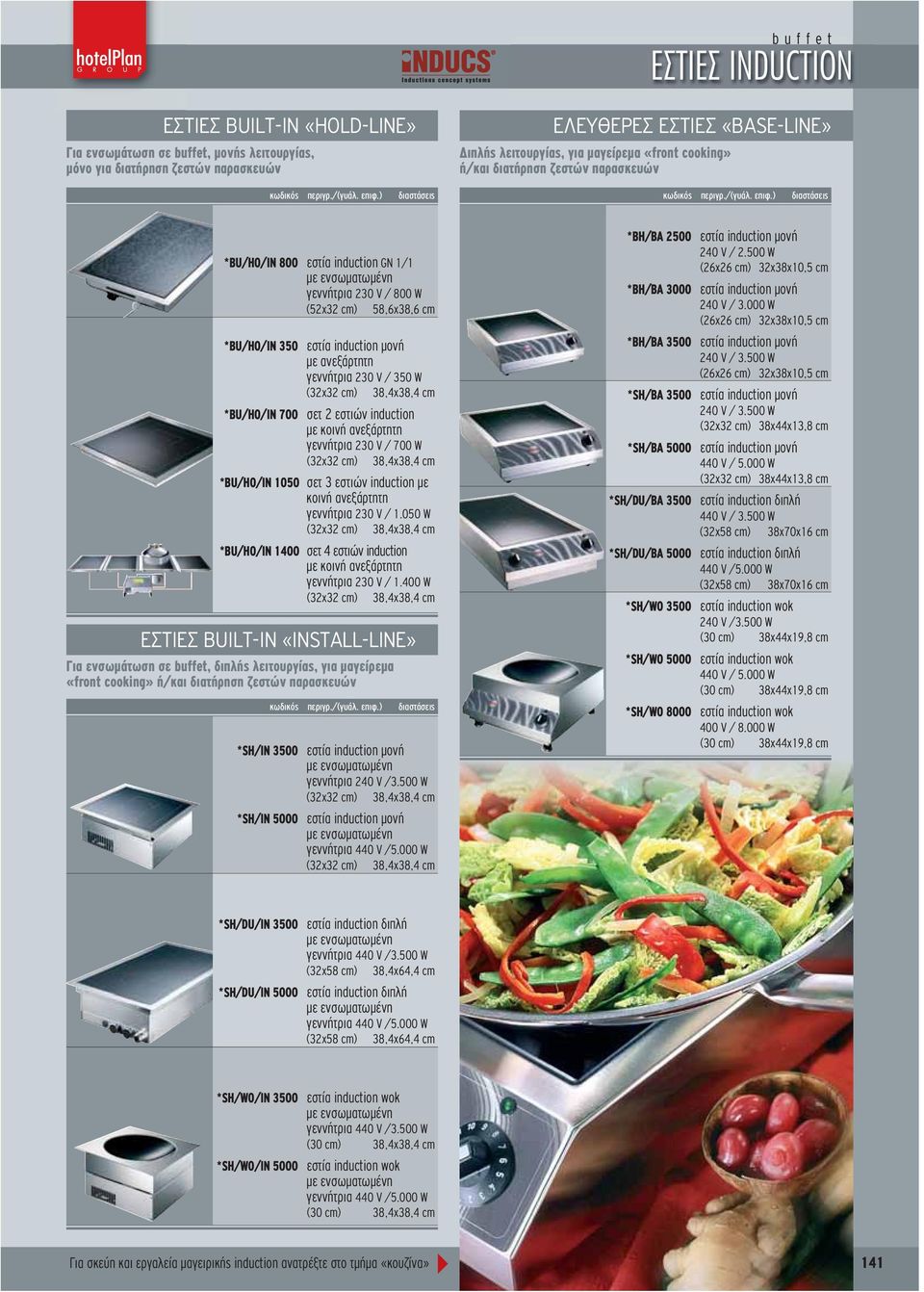 ) διαστάσεις *BU/HO/IN 800 εστία induction GN 1/1 με ενσωματωμένη γεννήτρια 230 V / 800 W (52x32 cm) 58,6x38,6 cm *BU/HO/IN 350 εστία induction μονή με ανεξάρτητη γεννήτρια 230 V / 350 W (32x32 cm)