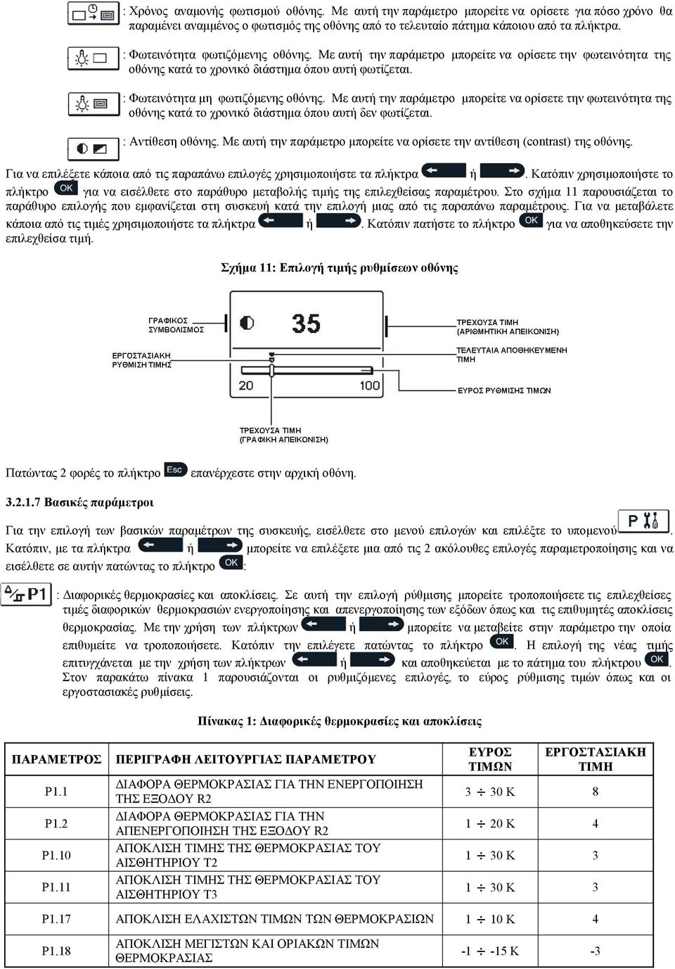 Με αυτή την παράµετρο µπορείτε να ορίσετε την φωτεινότητα της οθόνης κατά το χρονικό διάστηµα όπου αυτή δεν φωτίζεται. : Αντίθεση οθόνης.