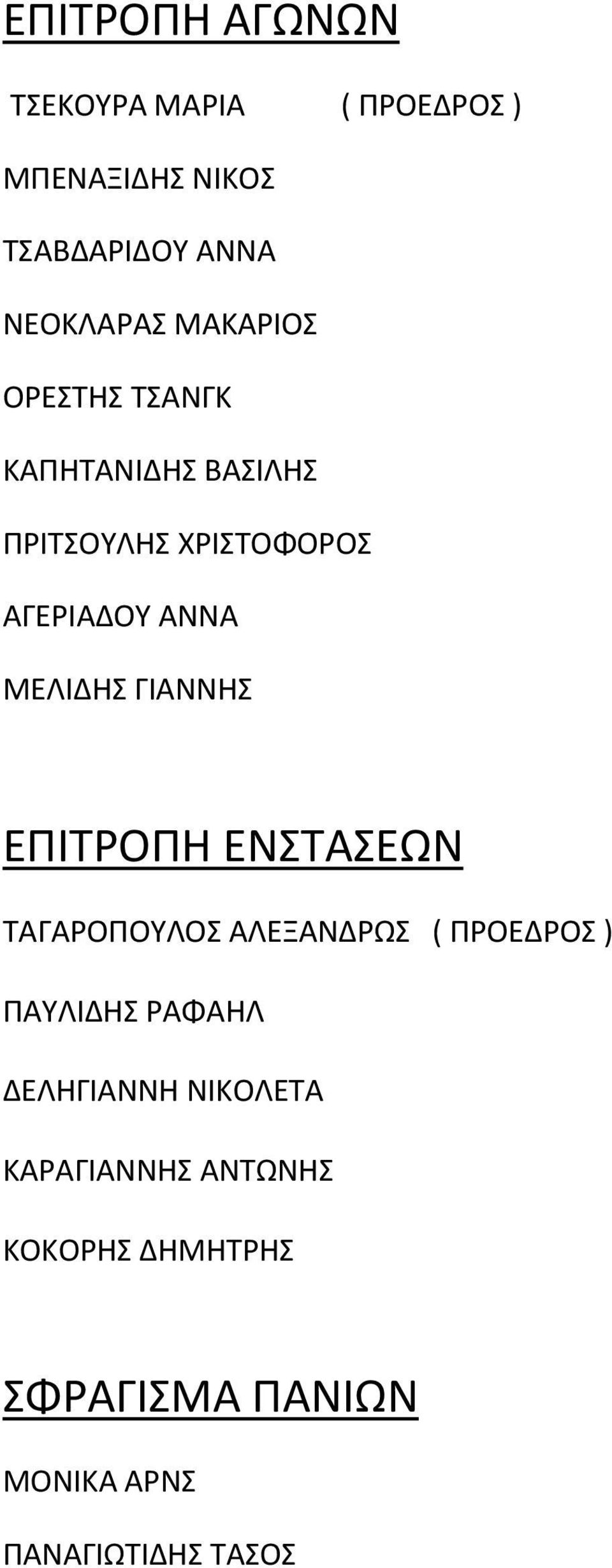 ΓΙΑΝΝΗΣ ΕΠΙΤΡΟΠΗ ΕΝΣΤΑΣΕΩΝ ΤΑΓΑΡΟΠΟΥΛΟΣ ΑΛΕΞΑΝΔΡΩΣ ( ΠΡΟΕΔΡΟΣ ) ΠΑΥΛΙΔΗΣ ΡΑΦΑΗΛ ΔΕΛΗΓΙΑΝΝΗ