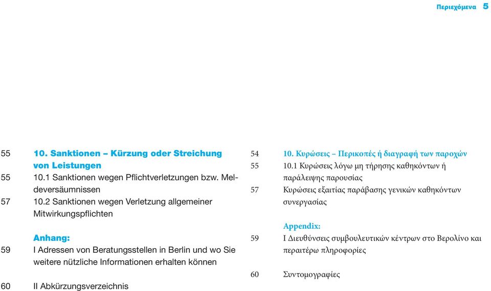 erhalten können 60 II Abkürzungsverzeichnis 54 10. Κυρώσεις Περικοπές ή διαγραφή των παροχών 55 10.