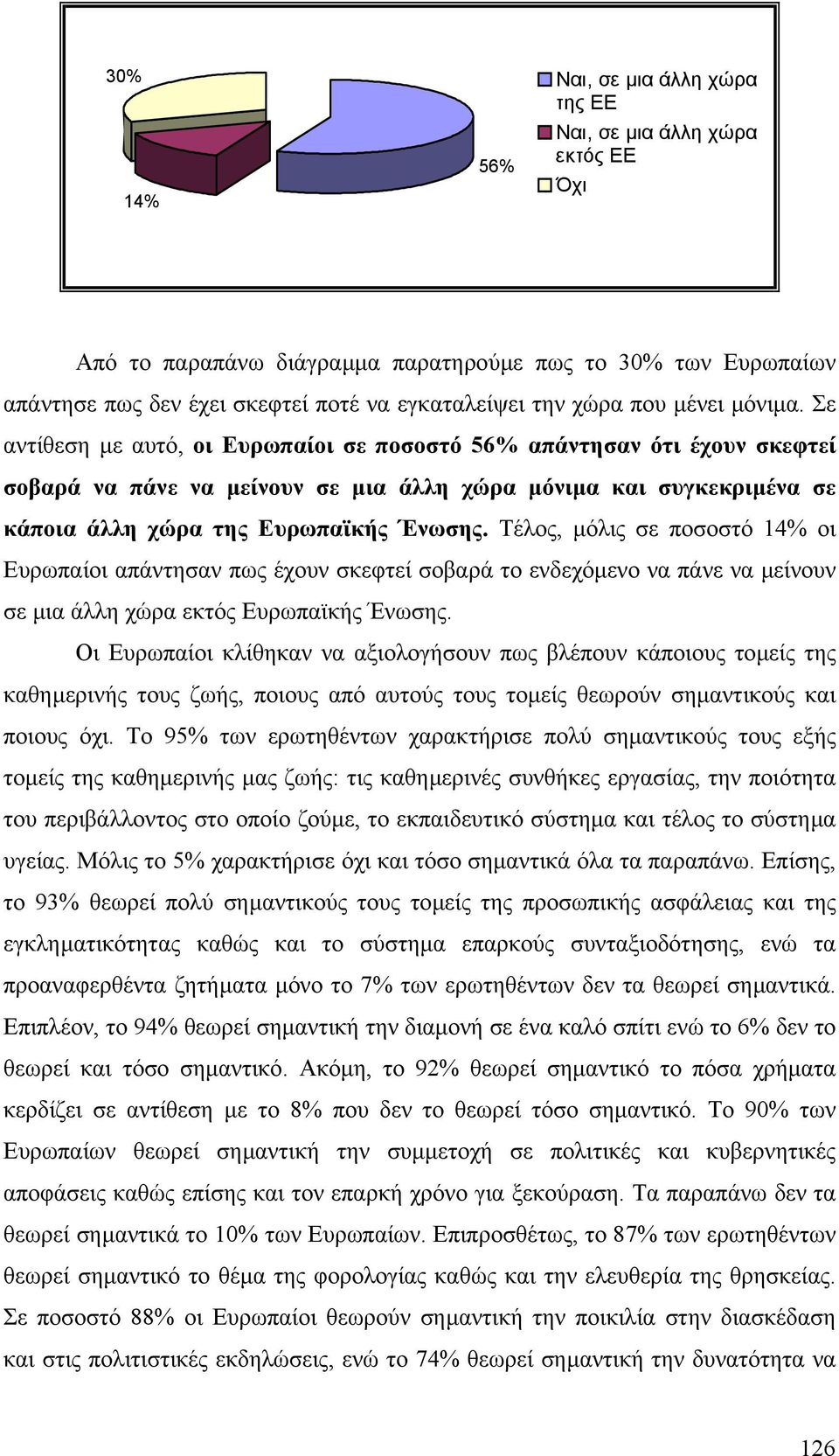 Σε αντίθεση µε αυτό, οι Ευρωπαίοι σε ποσοστό 56% απάντησαν ότι έχουν σκεφτεί σοβαρά να πάνε να µείνουν σε µια άλλη χώρα µόνιµα και συγκεκριµένα σε κάποια άλλη χώρα της Ευρωπαϊκής Ένωσης.