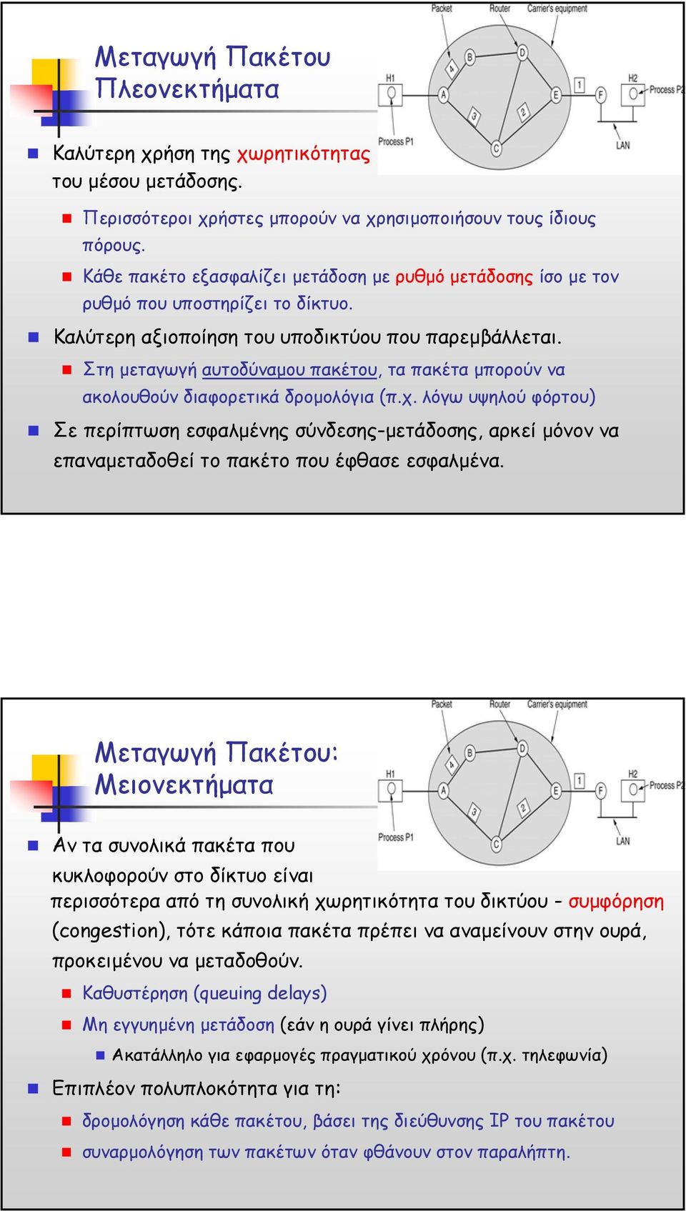 Στη µεταγωγή αυτοδύναµου πακέτου, τα πακέτα µπορούν να ακολουθούν διαφορετικά δροµολόγια (π.χ.