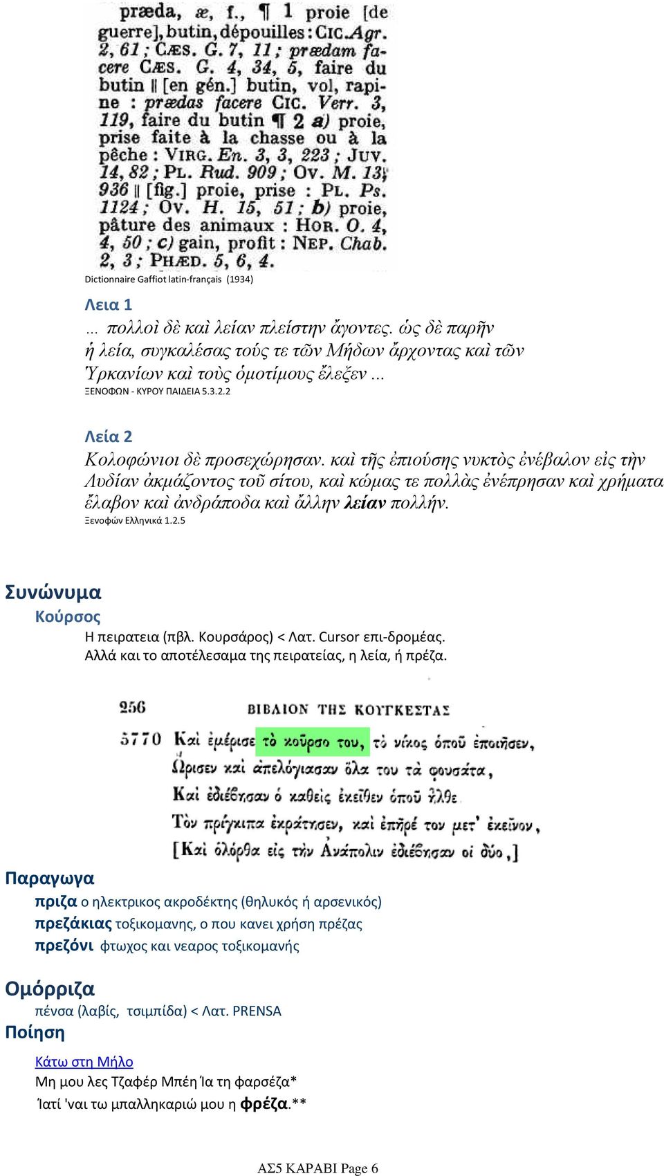 καὶ τῆς ἐπιούσης νυκτὸς ἐνέβαλον εἰς τὴν Λυδίαν ἀκμάζοντος τοῦ σίτου, καὶ κώμας τε πολλὰς ἐνέπρησαν καὶ χρήματα ἔλαβον καὶ ἀνδράποδα καὶ ἄλλην λείαν πολλήν. Ξενοφών Ελληνικά 1.2.