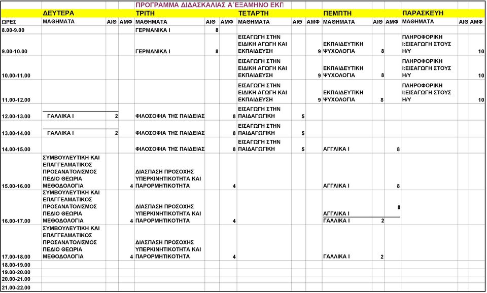 ΠΑΙΔΕΙΑΣ 8 17.00-18.00 21.00-22.