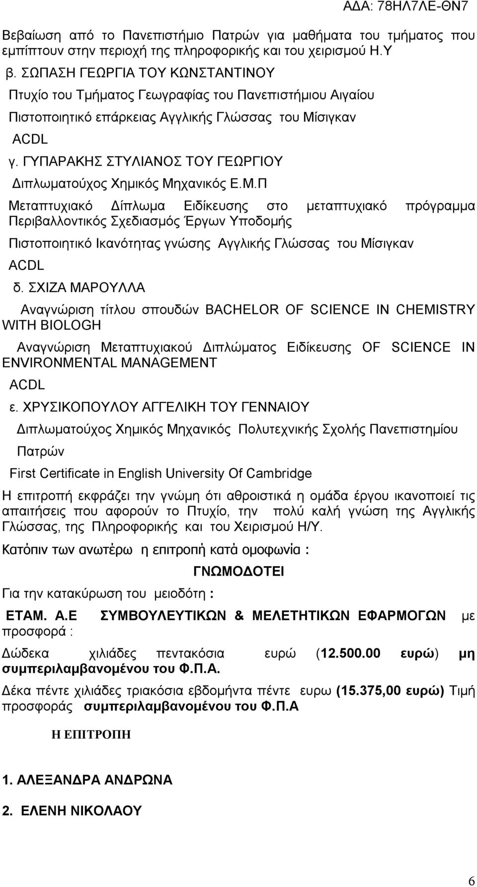 ΓΥΠΑΡΑΚΗΣ ΣΤΥΛΙΑΝΟΣ ΤΟΥ ΓΕΩΡΓΙΟΥ Διπλωματούχος Χημικός Μη
